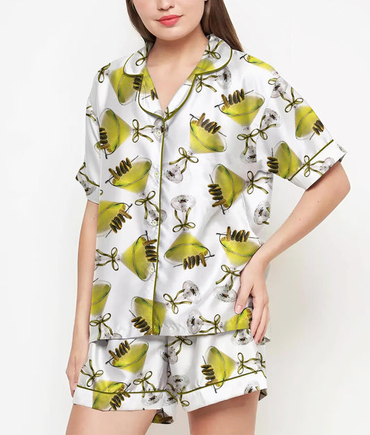 Coquette Pickles Martini Pajamas Satin Set, Dirty Martini Shirt,Mother's Day Gift, Birthday Gift,Pjs For Women, Bridesmaid Gifts