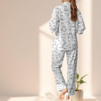 Frog Self Care Satin Pajama Set, Minimalist Line Art Sleepwear, Empowering Women Loungewear, Matching Pajamas Set, Cozy Gift For Her