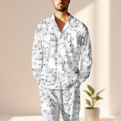 Frog Self Care Satin Pajama Set, Minimalist Line Art Sleepwear, Empowering Women Loungewear, Matching Pajamas Set, Cozy Gift For Her