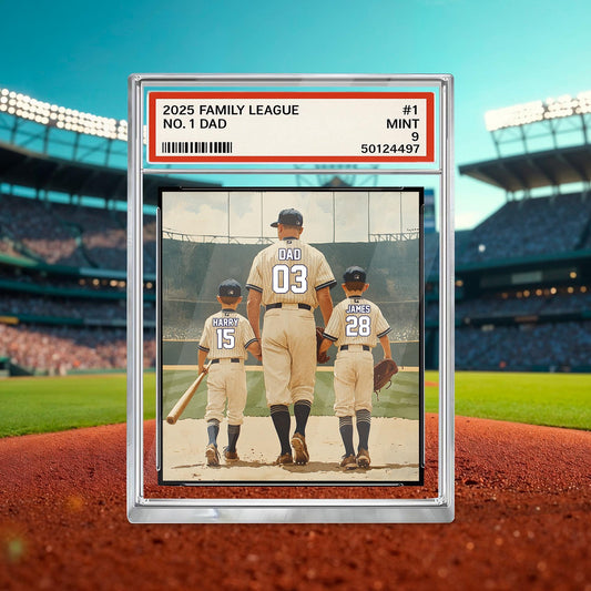 Personalized Baseball No. 1 Dad Man And Kids Trading Card Style Acrylic Block, Father's Day Gift For Baseball Dad, Custom Dad Acrylic Plaque