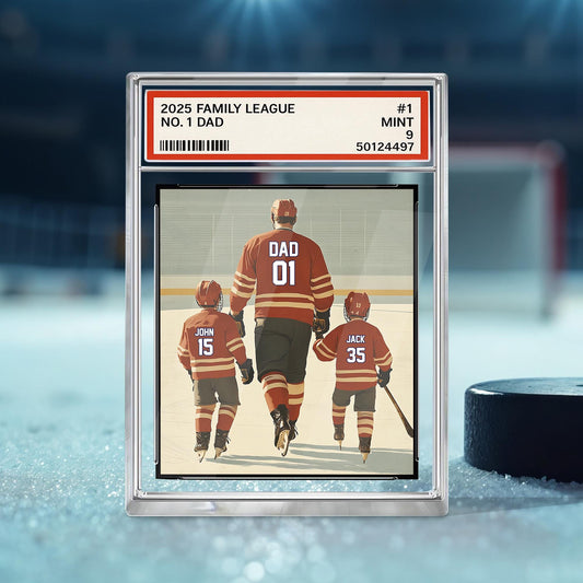 Personalized Hockey No. 1 Dad Man And Kids Trading Card Style Acrylic Plaque, Father's Day Gift For Hockey Dad, Custom Dad Acrylic Block