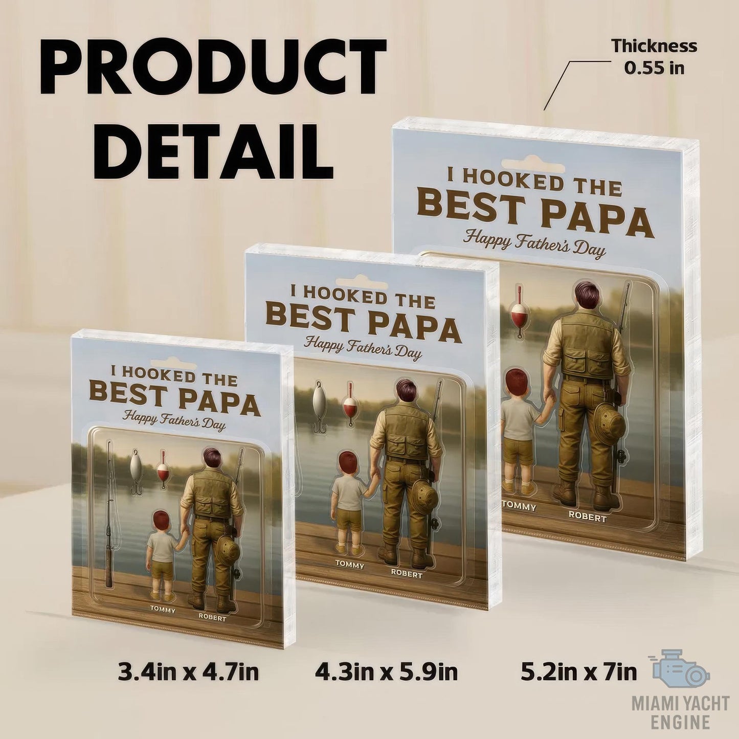 Custom Name I Hooked The Best Papa Acrylic Block Plaque, Best Dad Fishing Acrylic Block Plaque, Father's Day Gift for Dad, Gift for Husband
