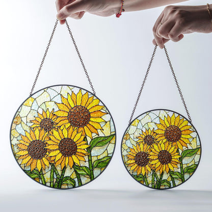 Bright Sunflowers Stained Glass Window Hanging Suncatcher Sun Catcher Gift for Mom or Nature Lover