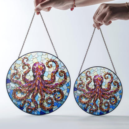 Vibrant octopus mosaic glass suncatcher undersea animal decor gift for ocean lovers