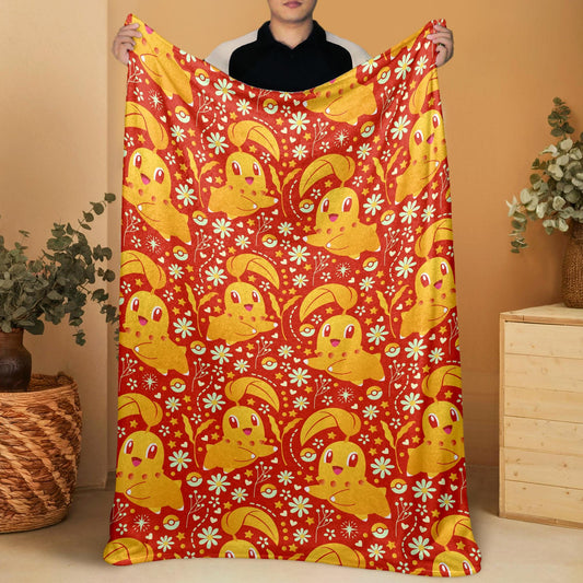 Chikorita Fleece Blanket Home Decor Throw Blanket Bedroom Decor Baby Blanket Cute Chikorita Blanket Gifts