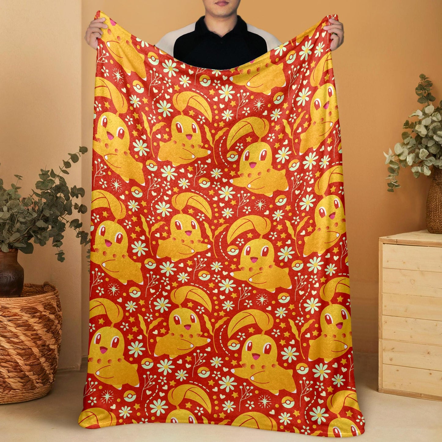 Chikorita Fleece Blanket Home Decor Throw Blanket Bedroom Decor Baby Blanket Cute Chikorita Blanket Gifts