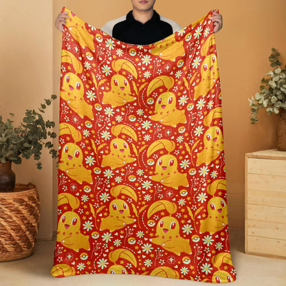 Chikorita Fleece Blanket Home Decor Throw Blanket Bedroom Decor Baby Blanket Cute Chikorita Blanket Gifts