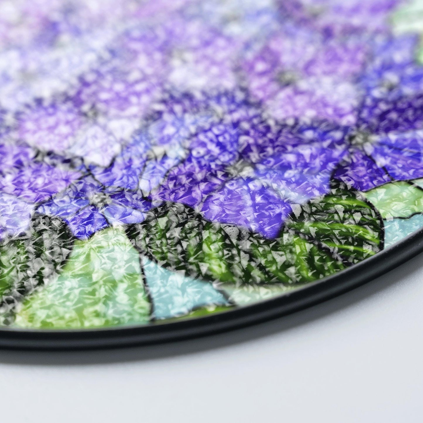 Purple hydrangea floral round stained glass suncatcher window hanging gift for mom