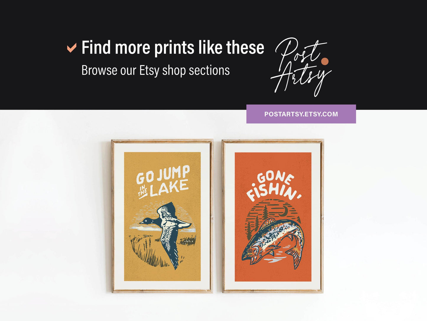 Fun River/Lake Print Retro Outdoors Art Gift for Friend Nature Art Canoe Poster Cabin Wall Decor Outdoorsy Wall Art Fishing Hunting Camp