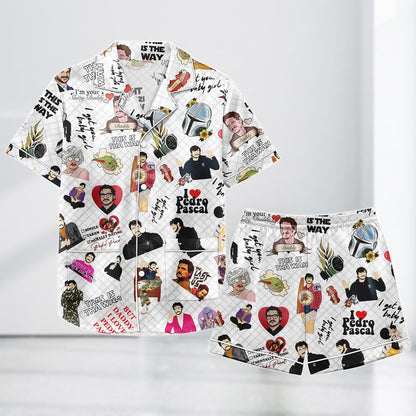 Pedro Pascal Meme Satin Pajamas, Funny Satin Sleepwear with Quotes, Star Daddy Shorts Set, Gift for Pascal Fans