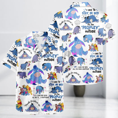 Eeyore Funny Satin Pajamas Set for Women, It's Too Peopley Outside, Winnie the Pooh Sleepwear, Summer Shorts Gift for Fans