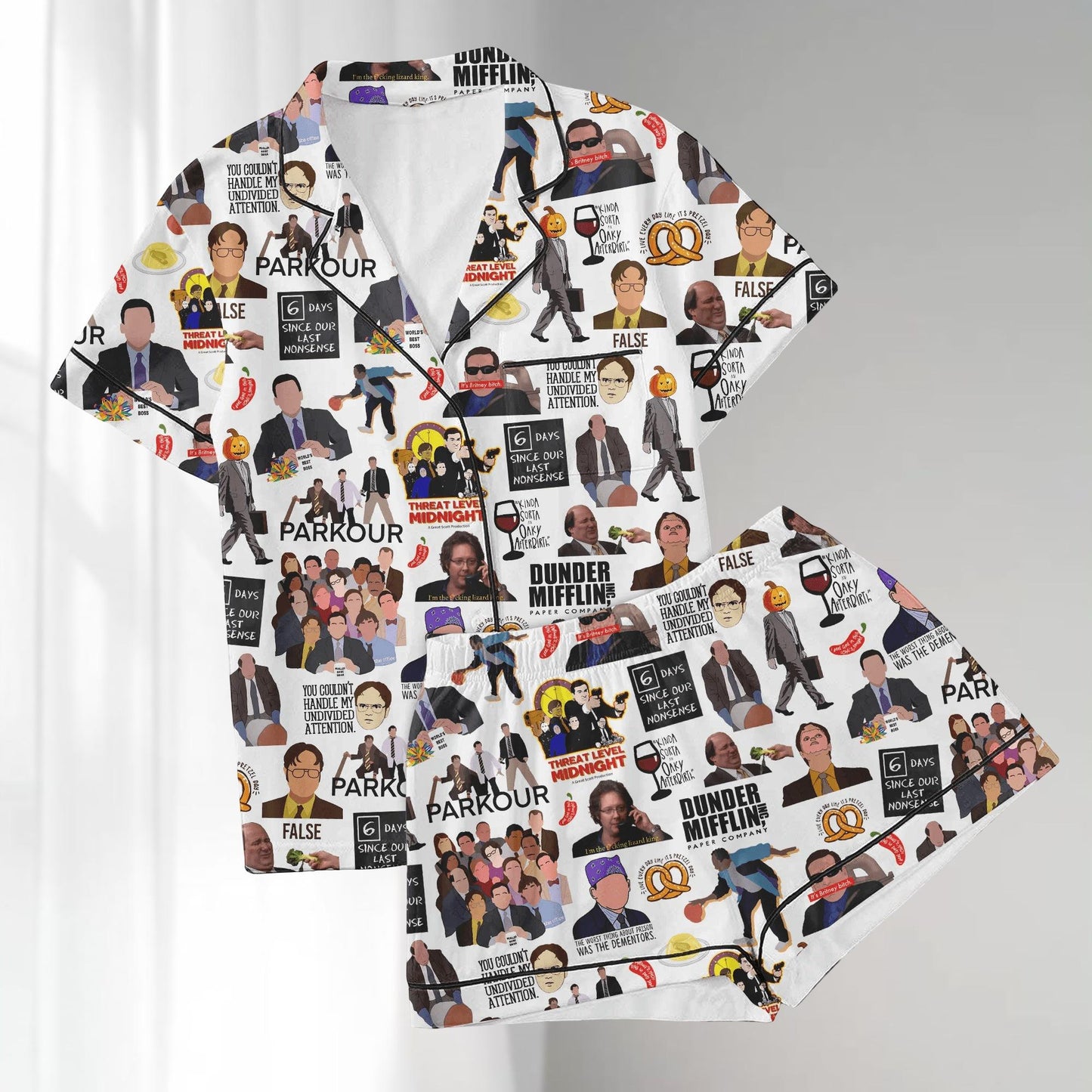 The Office Fan Pajama Satin Set, Best Boss Tv Show Sleepwear, Pop Culture Loungewear, Dwight And Michael Quotes Pjs, Gift For Fan