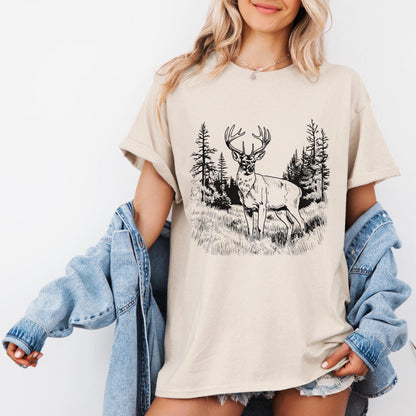 Whitetail Buck T-Shirt, Deer in the Wild Graphic Tee, Hunting Shirt, Nature Wildlife Scene Tee, Country Outdoorsman Gift, Rustic Deer Tee