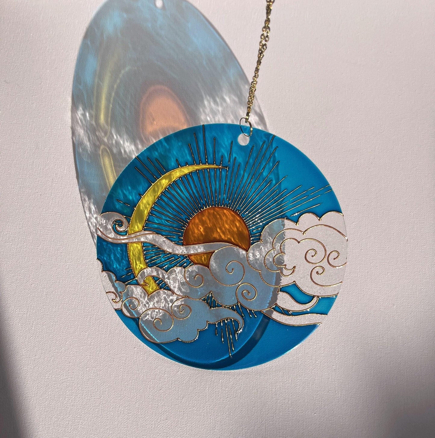 Set of 3 Stained glass Suncatchers Sun Moon Cloud Window decor Painting on acrylic