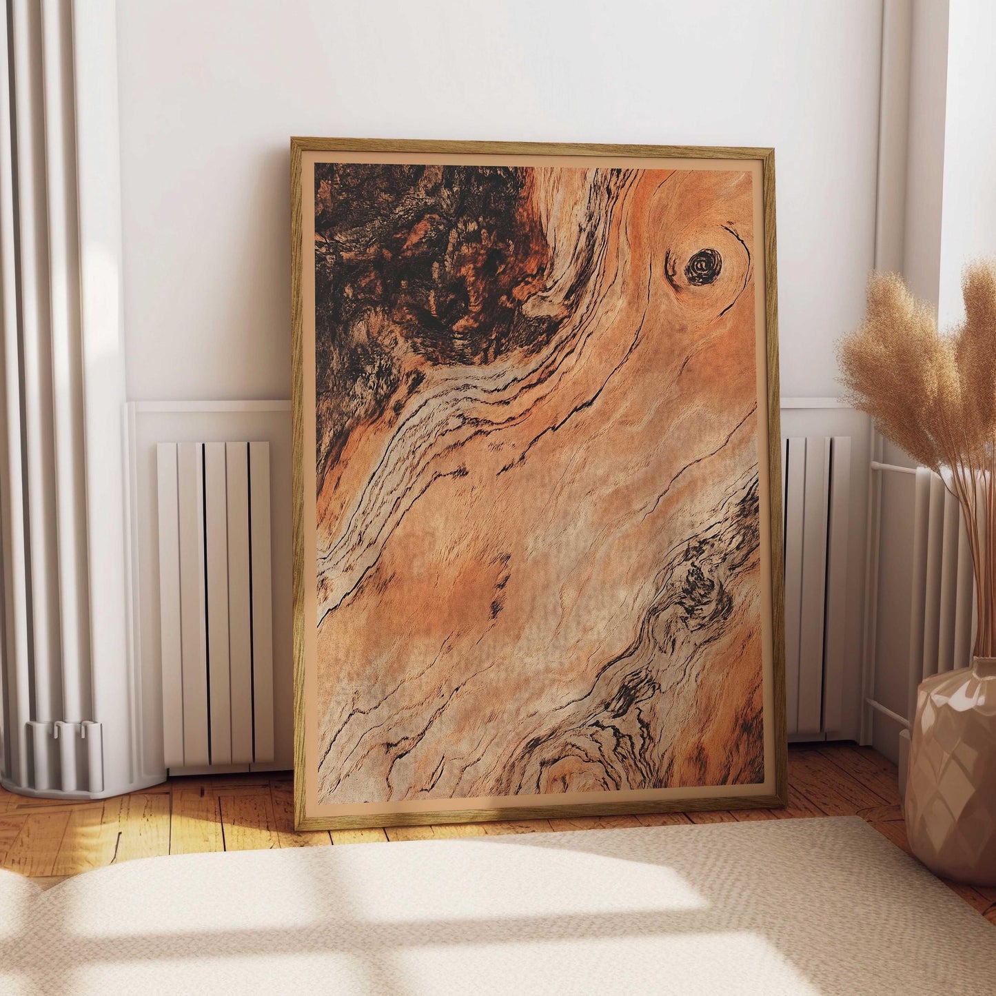 Rose Wood Wall Decor Rustic Boho Style Print Luxury Antique Wooden Style Living Room Wall Art Mid Century Modern Minimalist Simplistic Art