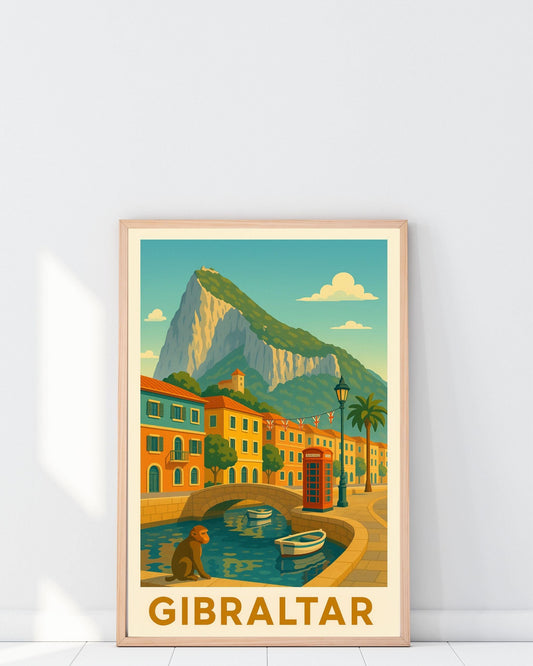Gibraltar Travel Poster Wall Art, Rock of Gibraltar Vintage Print, Modern Home Decor, Birthday & Wedding Gift, Stylish Travel Artwork