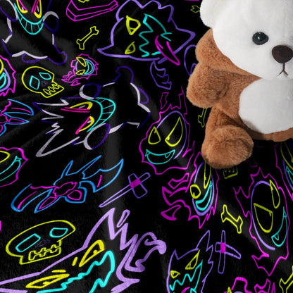 Gengar Fleece Blanket Neon Home Decor Throw Blanket Bedroom Decor Baby Blanket Cute Neon Gengar Blanket Gifts