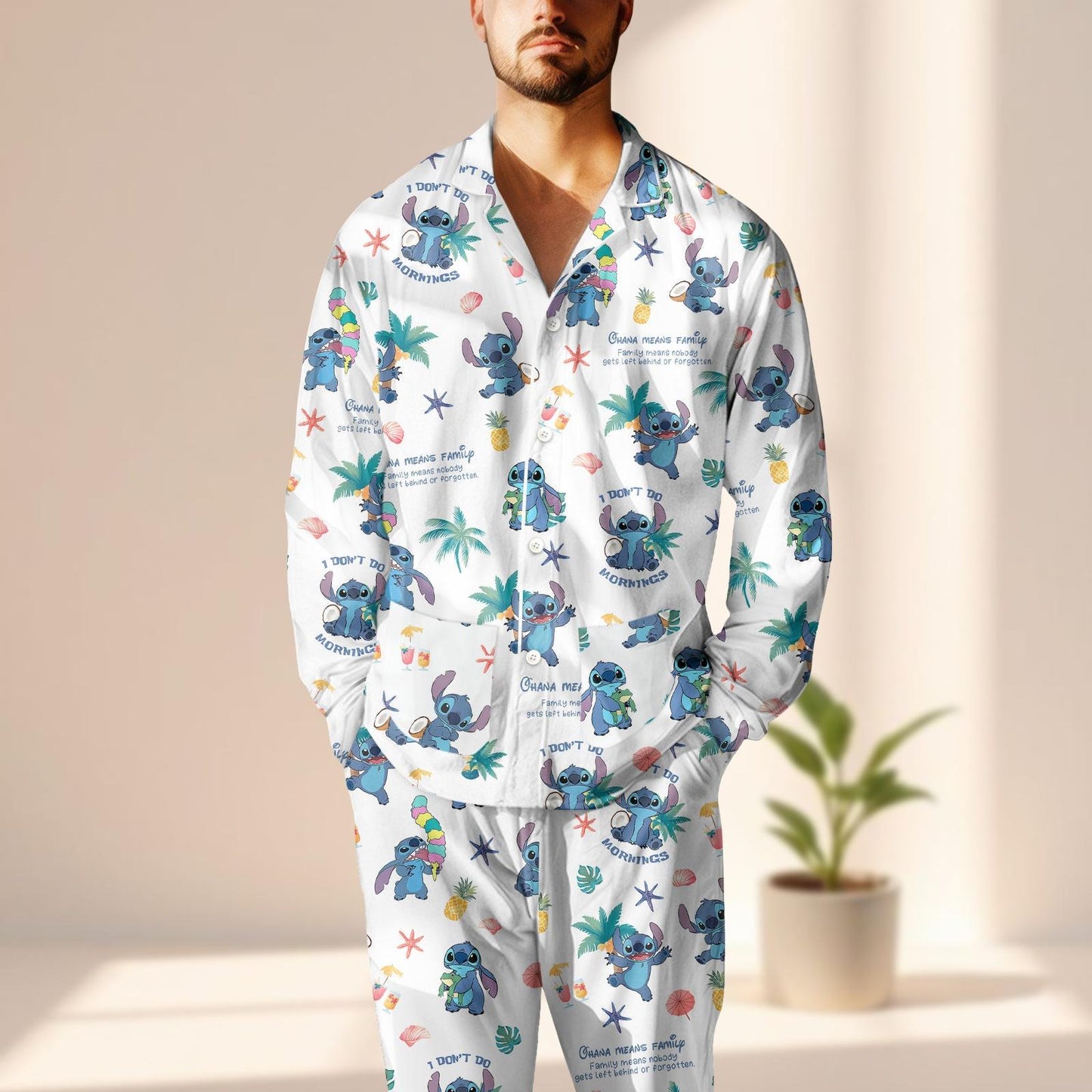 Stitch Ohana Satin Pajama Set, Cute Women Sleepwear, Tropical Lilo Inspired Loungewear, Cozy Matching Pajamas Set, Gift For Her