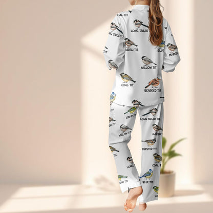 Funny Nice Tits Bird Satin Pajama Set, Blue Tit Bird Sleepwear, Hilarious Animal Loungewear, Naughty Matching Pjs, Gift For Her