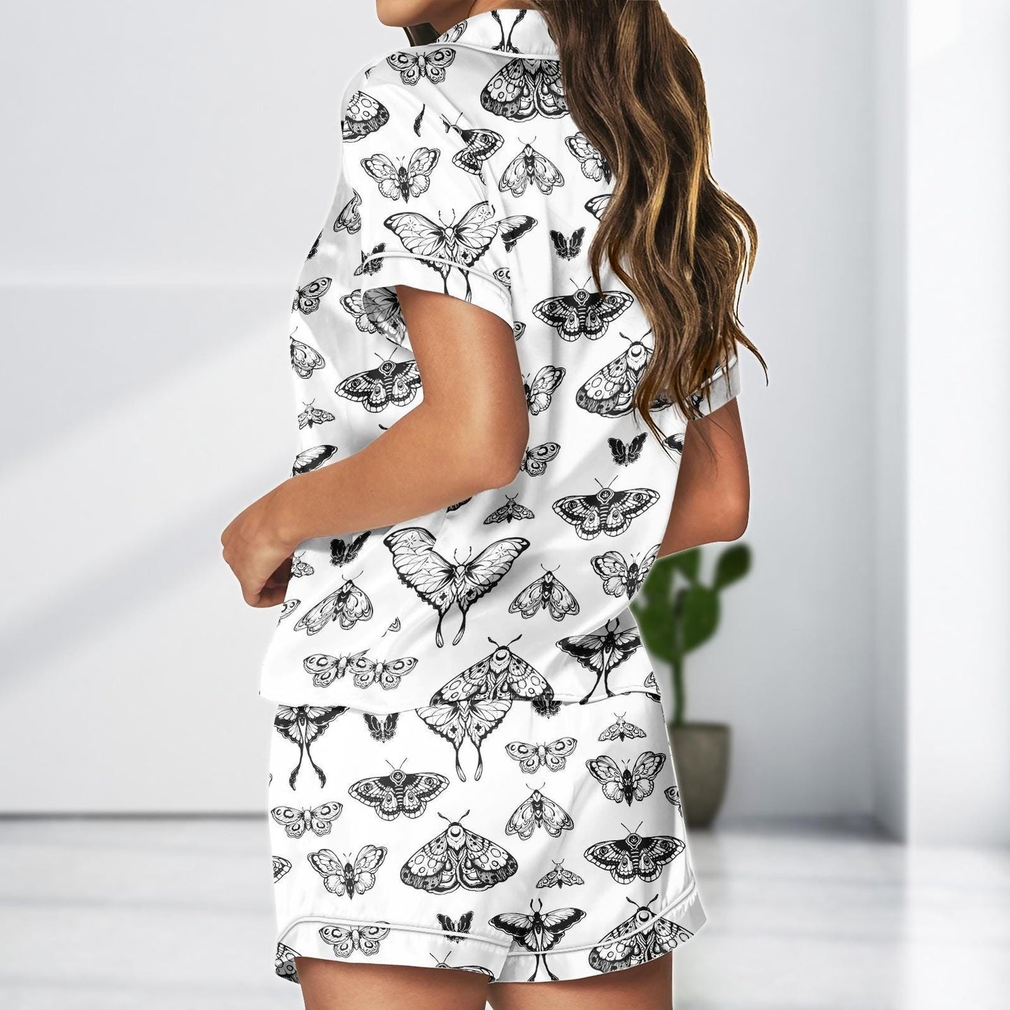 Butterfly Satin Pajama Set, Elegant Insect Loungewear, Nature Lover Sleep Set Gift for Her, Satin Women Pajamas