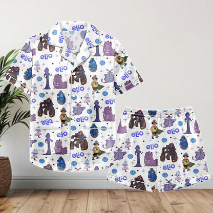 Elio Movie Satin Pajamas Shorts, Pixar Characters Sleepwear, Cute Lounge PJs for Women, Cartoon Summer Pajama Gift