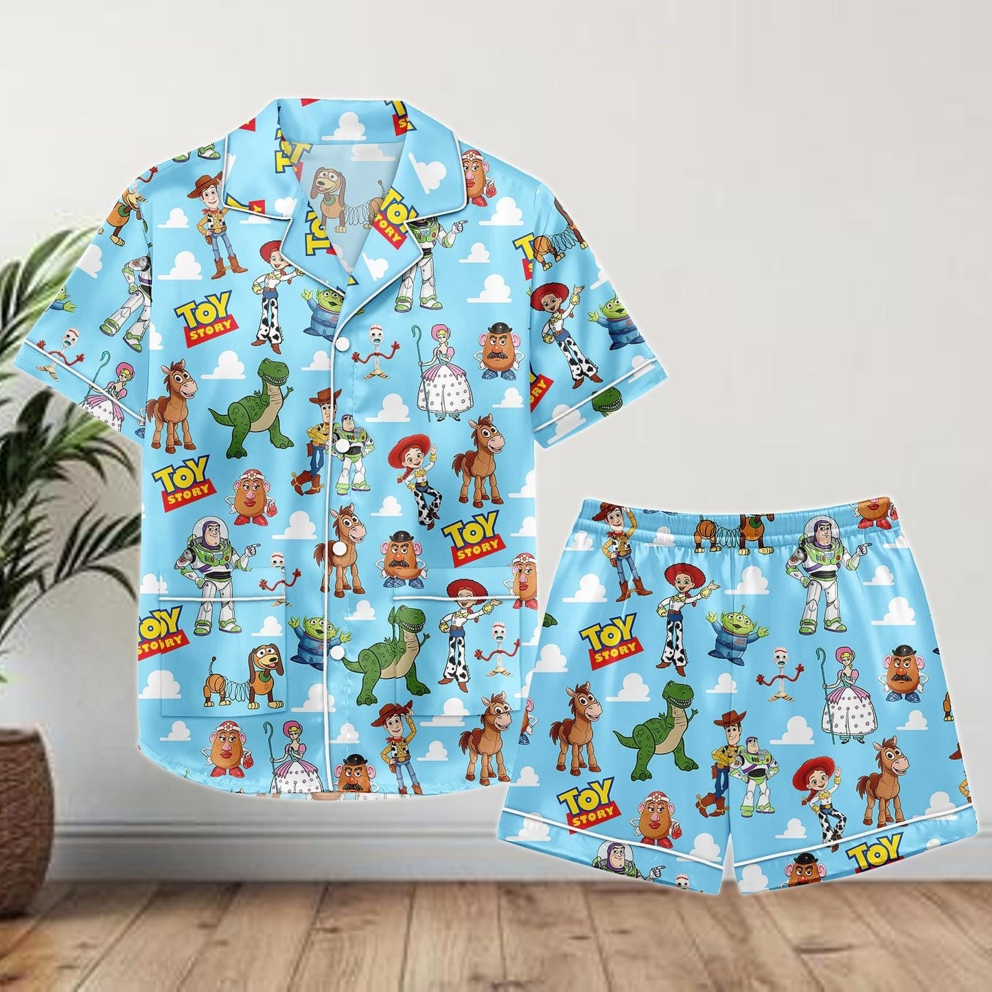 Toy Story Satin Pajamas Shorts Set, Pixar Characters Sleepwear, Women's Summer Lounge PJs, Cute Buzz and Woody Gift Set