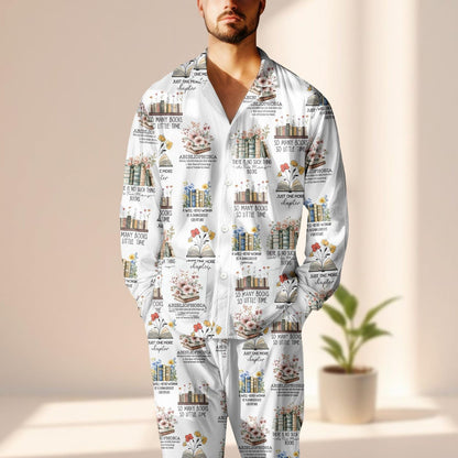 Book Lover Satin Pajama Set, So Many Books So Little Time Sleepwear, Funny Matching Pjs, Librarians Cozy Pj Set, Gift For Readers