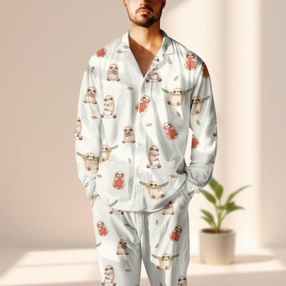 Sloth Satin Pajama Set, Animal Lovers Cozy Pj Set, Cute Kawaii Women Loungewear, Funny Long Pants Sleepwear, Birthday Gift For Her