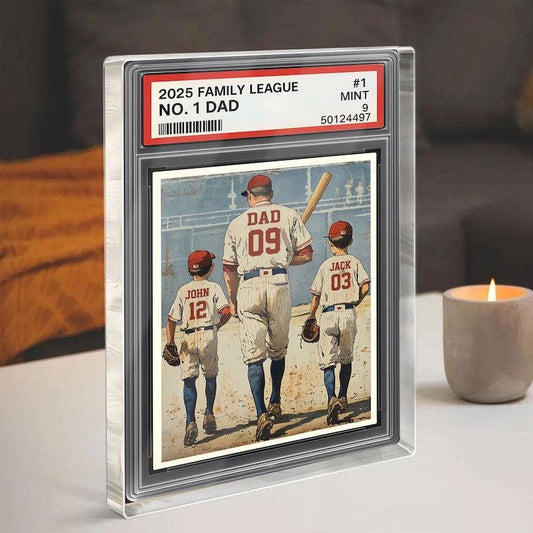Baseball No. 1 Dad Man And Kids Trading Card Style Personalized Acrylic Block, Dad Plaque, Father's Day 2025 Gift For Baseball Dad, Husband