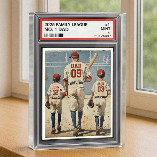 Baseball No. 1 Dad Man And Kids Trading Card Style Personalized Acrylic Block, Dad Plaque, Father's Day 2025 Gift For Baseball Dad, Husband