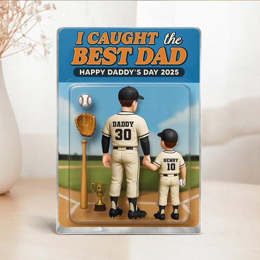 We Caught The Best Dad, Custom Figure Acrylic Block Plaque, Birthday Father's Day 2025 Gift For Baseball Dad Grandpa Husband,Baseball Player