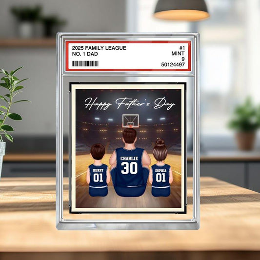 Basketball No.1 Dad Personalized Trading Card Acrylic Block Plaque, Custom Father's Day 2025 Gift, Sport Dad Keepsake, Dad & Kids Decor