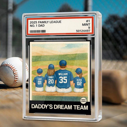 Baseball No. 1 Dad Man And Kids Trading Card Style Personalized Acrylic Block, Father's Day 2025 Gift For Husband, Daddy's Dream Team Plaque