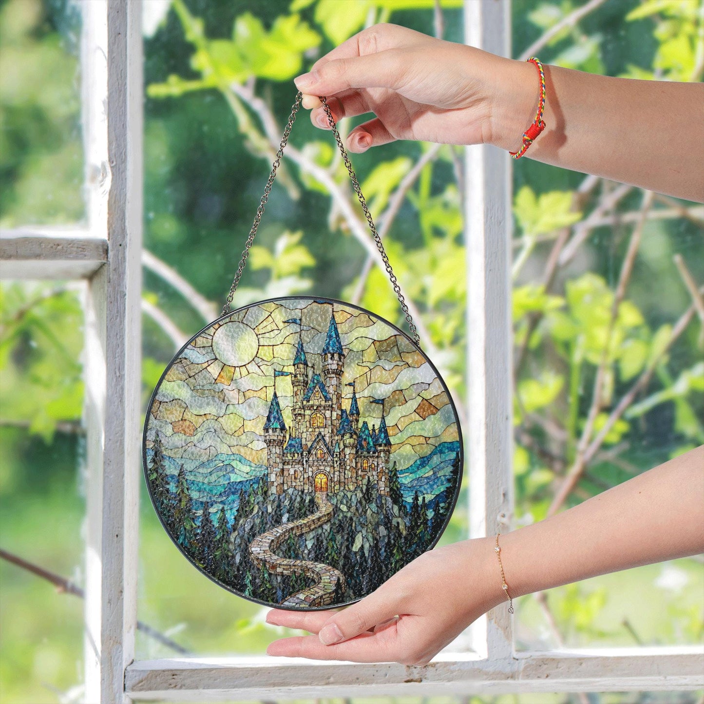 Enchanted Castle Mountain View Fantasy Suncatcher Gift for Dreamer