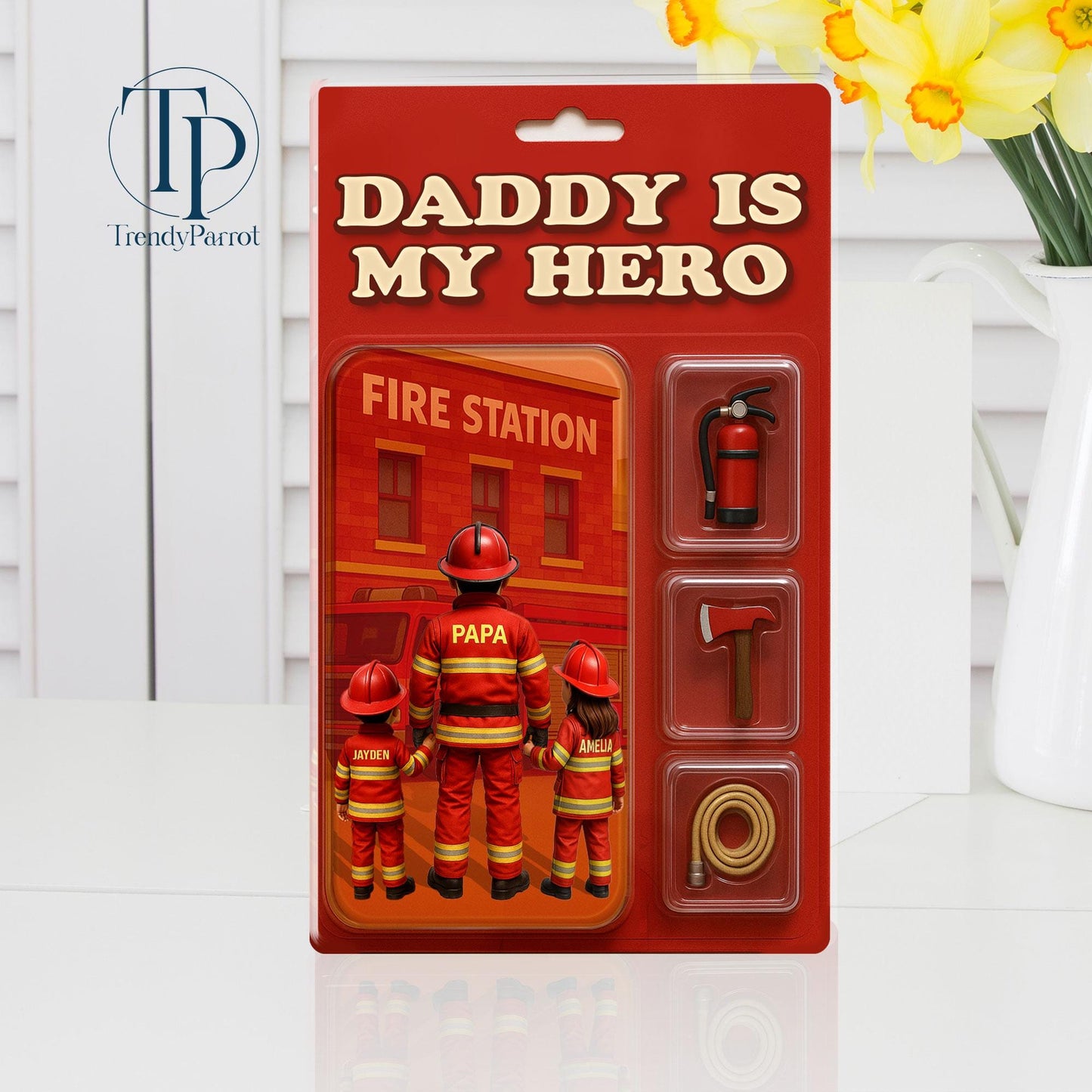 Personalized Firefighter Acrylic Block, Custom Figure Firefighter Dad Personalized Acrylic Block Plaque, Father's Day Gifts, Gift from Kids