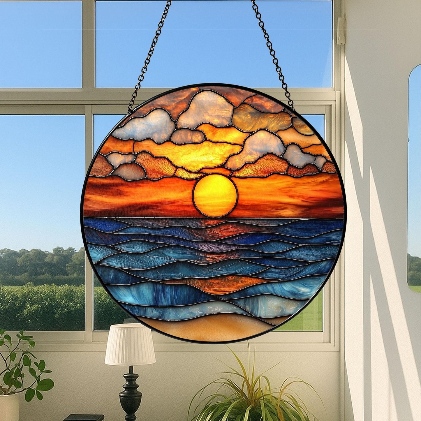 Beach Sunset Glass Suncatcher, Ocean Sunset Suncatcher, Beach Window Hanging, Beach Lover Home Decor, Beach Suncatcher, Summer Vibes Gift