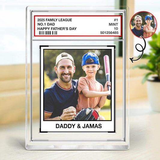 Custom Family League No. 1 Dad, Personalized Trading Card Acrylic Block Plaque, Custom Father's Day 2025 Gift For Husband,Sport Dad Keepsake