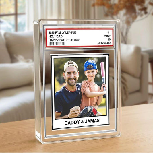 Custom Family League No. 1 Dad, Personalized Trading Card Acrylic Block Plaque, Custom Father's Day 2025 Gift For Husband,Sport Dad Keepsake