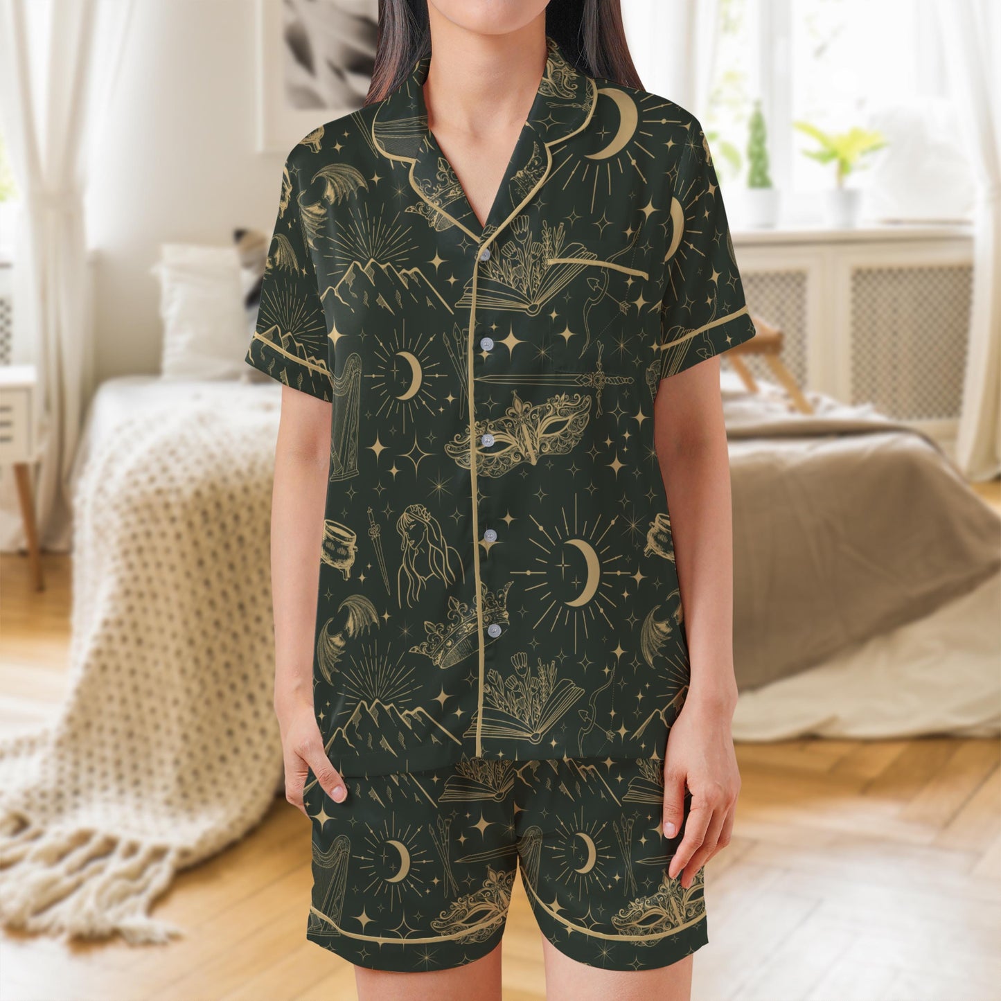 Fantasy Summer pajama set for book lover gift celestial Pjs for bookworm pj set for women satin pajama set for romantasy fans dreamland pjs