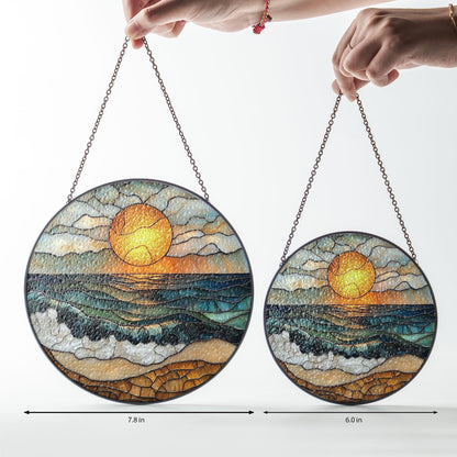Beach Sunset Glass Suncatcher, Ocean Sunset Suncatcher, Beach Window Hanging, Beach Lover Home Decor, Beach Suncatcher, Summer Vibes Gift