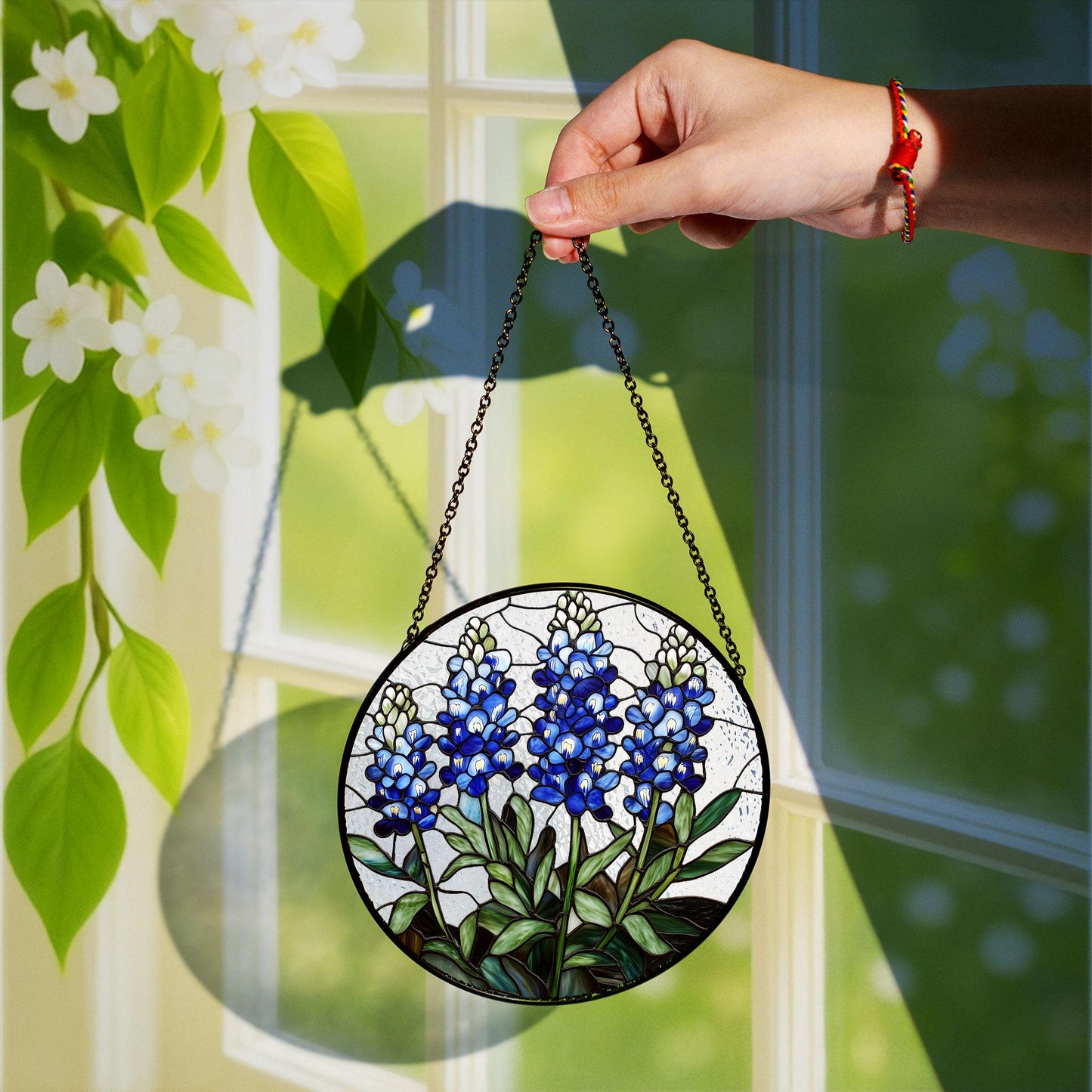 Texas Bluebonnet Stained Glass Suncatcher, Blue Wildflowers Suncatcher, Texas Flower Ornament, Texas Bluebonnet Decor gift, mom garden gift
