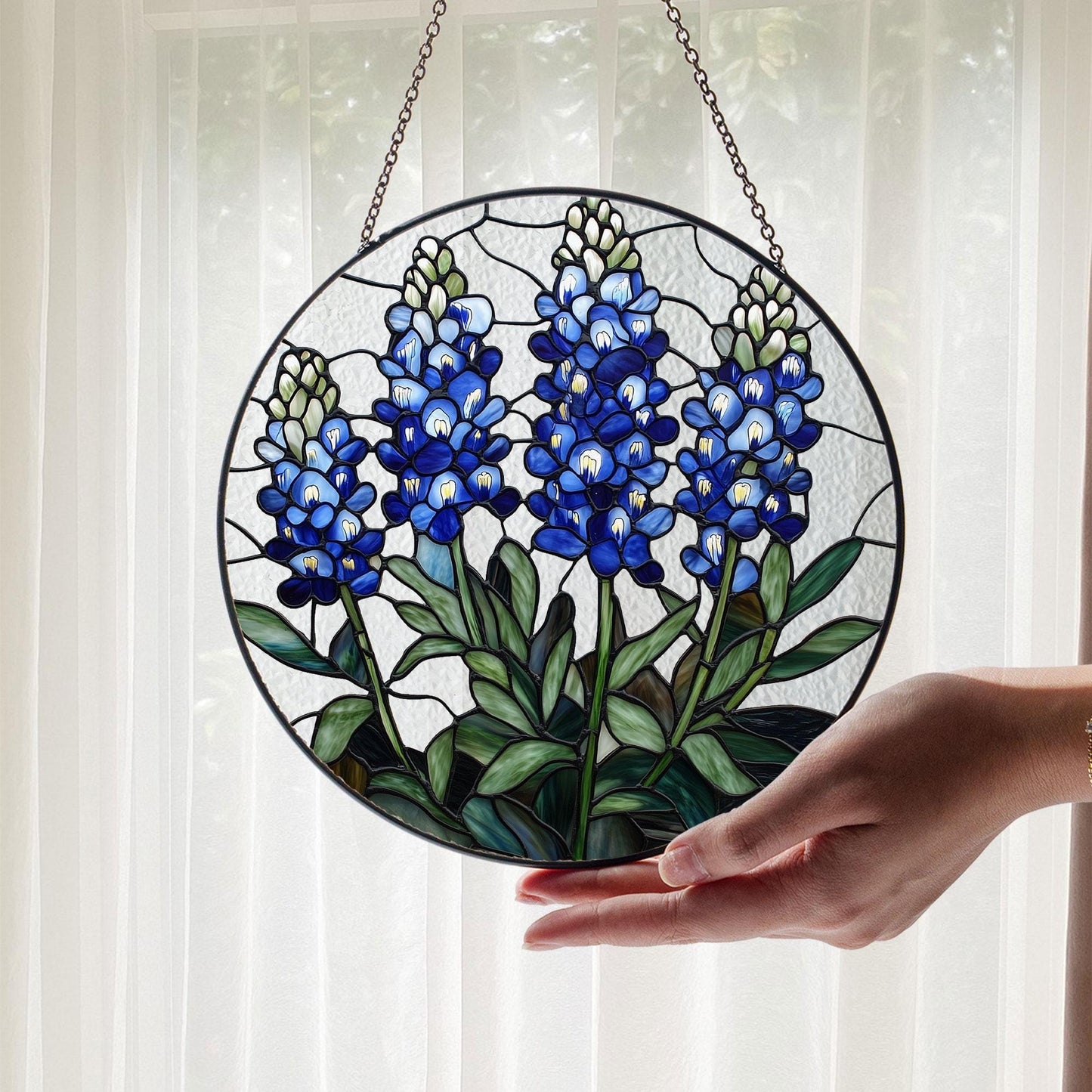 Texas Bluebonnet Stained Glass Suncatcher, Blue Wildflowers Suncatcher, Texas Flower Ornament, Texas Bluebonnet Decor gift, mom garden gift