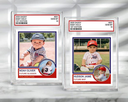 Custom Photo Baseball Cards For Newborn, Baby Announcement Trading Card Block, Custom Acrylic Block Plaque, New Dad Gift, Birthday Favors
