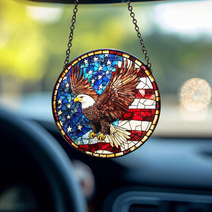 American Eagle Stained Glass Suncatcher, Patriotic Bald Eagle – American Flag Suncatcher, 4th of July Decor, Freedom Eagle Wall Window Gift