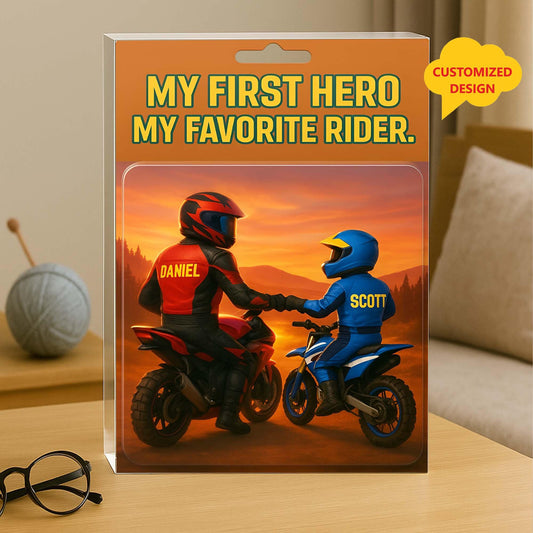 Custom Dad and Son Motocross Action Figure Acrylic Block, Custom My First Hero, My Favorite Rider Plaque, Motorcycle Dad Birthday Gift