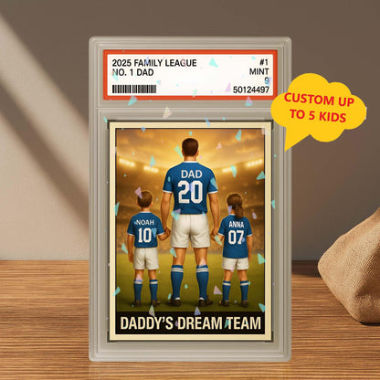 Personalized Soccer No. 1 Dad Man & Kids Trading Card Style Acrylic Block Plaque, Daddy's Dream Team Father's Day Gift, Husband Birthday