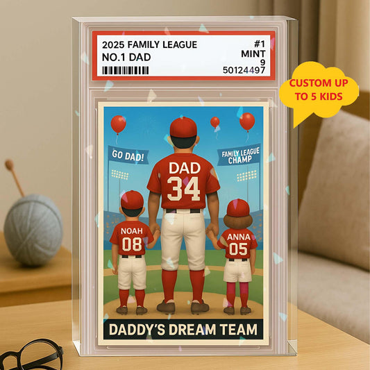 Hologram Baseball No. 1 Dad Grandpa Man & Kids Trading Card Style, Custom Acrylic Block Plaque, Baseball Dad Gift, Father's Day Gifts