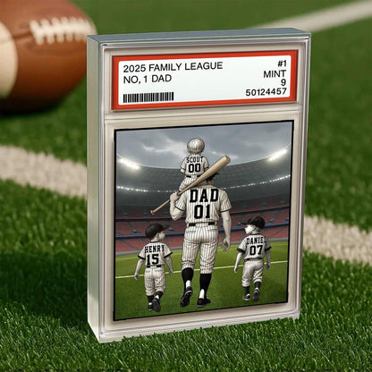 Baseball No. 1 Dad Grandpa Man & Kids Trading Card Style Personalized Acrylic Block Plaque Father's Day 2025 Gift for Baseball Dad, Husband