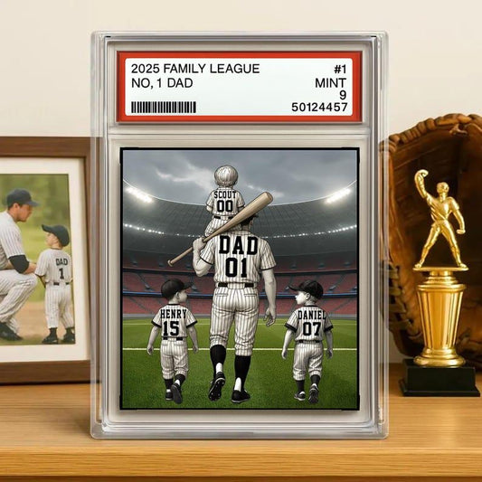 Baseball No. 1 Dad Grandpa Man & Kids Trading Card Style Personalized Acrylic Block Plaque Father's Day 2025 Gift for Baseball Dad, Husband