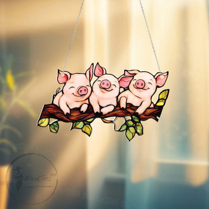Three Little Pigs Window Hanging, Cute Acrylic Farm Animal Decor, Whimsical Piglet Window Art, Funny Gift for Animal Lovers, Home Charm